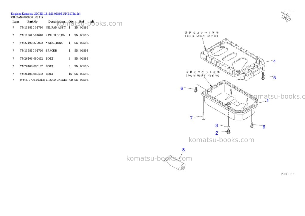 Komatsu 3d78n-1e s/n 03598-up Parts catalog cover Page 8