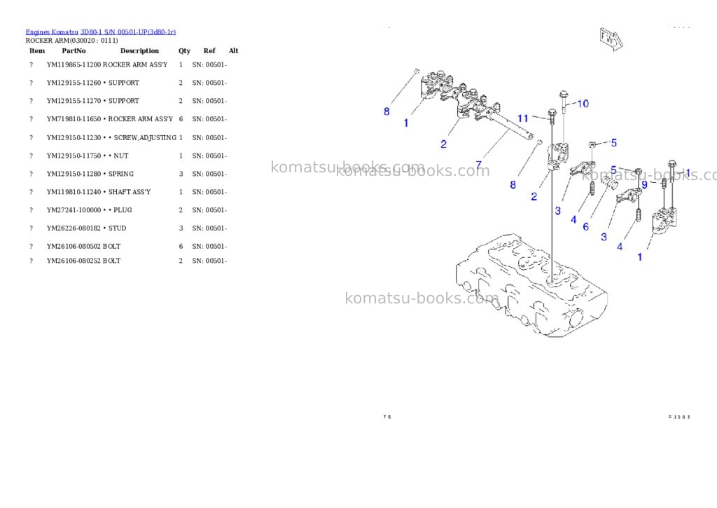 Komatsu 3d80-1 s/n 00501-up Parts catalog cover