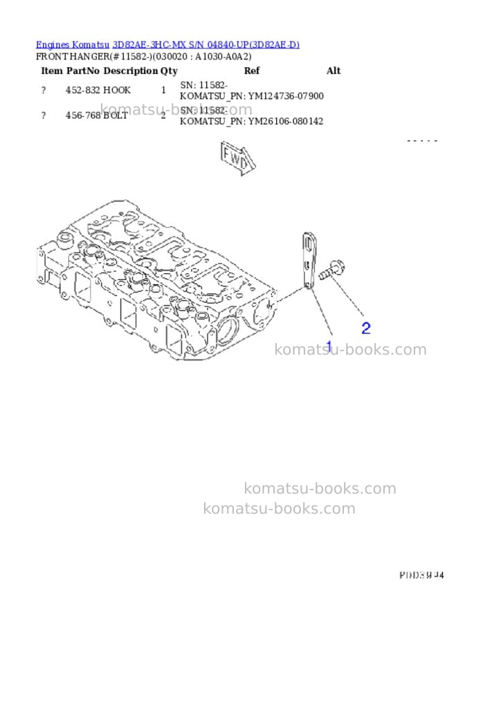Komatsu 3D82AE-3HC-MX S/N 04840-UP Parts catalog cover