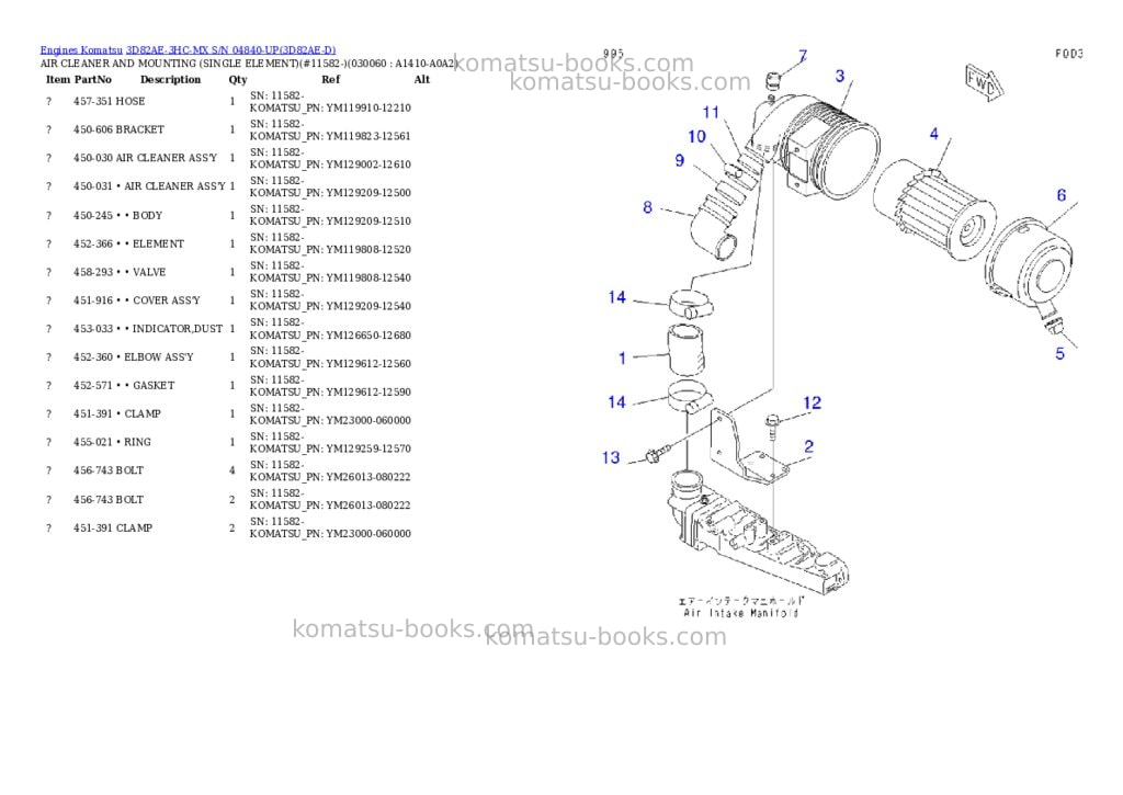 Komatsu 3D82AE-3HC-MX S/N 04840-UP Parts catalog cover Page 5