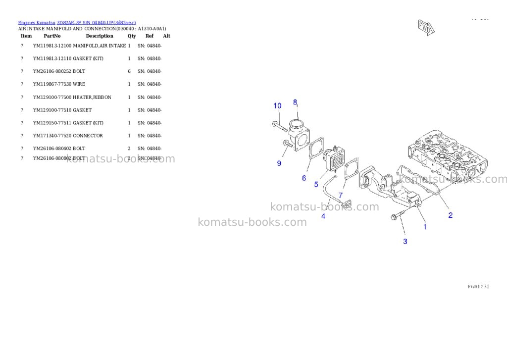 Komatsu 3D82AE-3F S/N 04840-UP Parts catalog cover Page 3