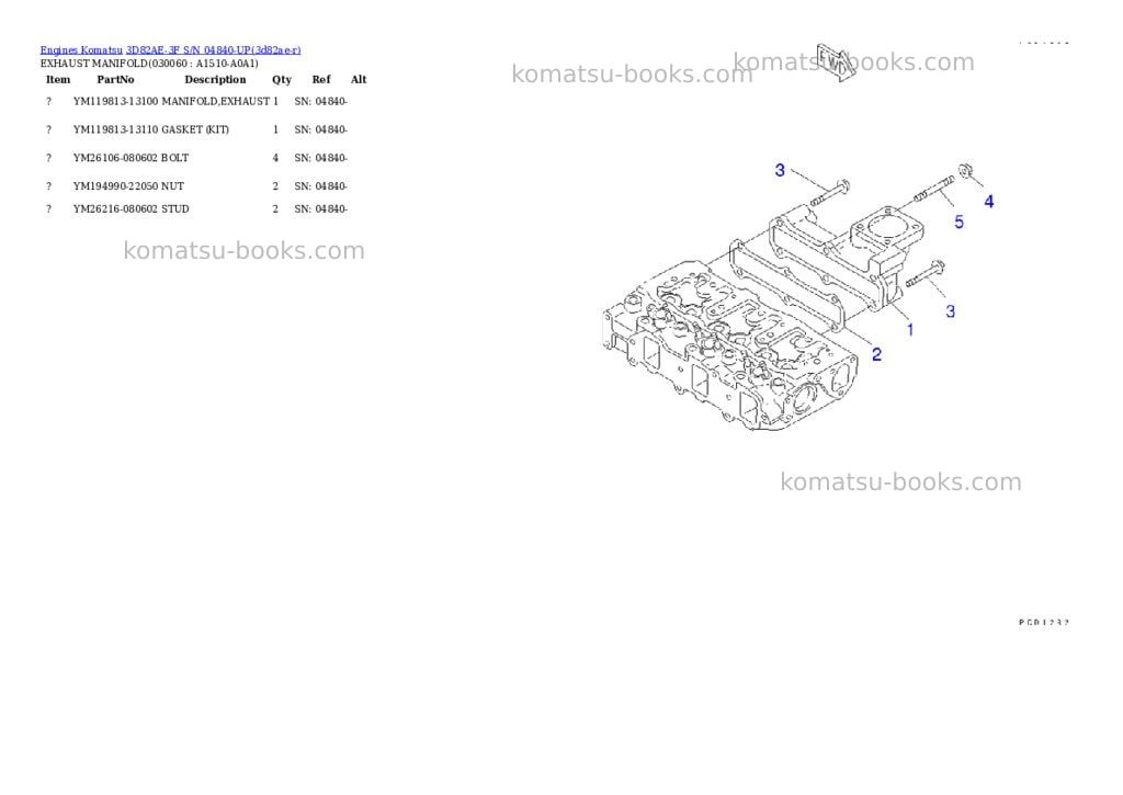 Komatsu 3D82AE-3F S/N 04840-UP Parts catalog cover Page 5