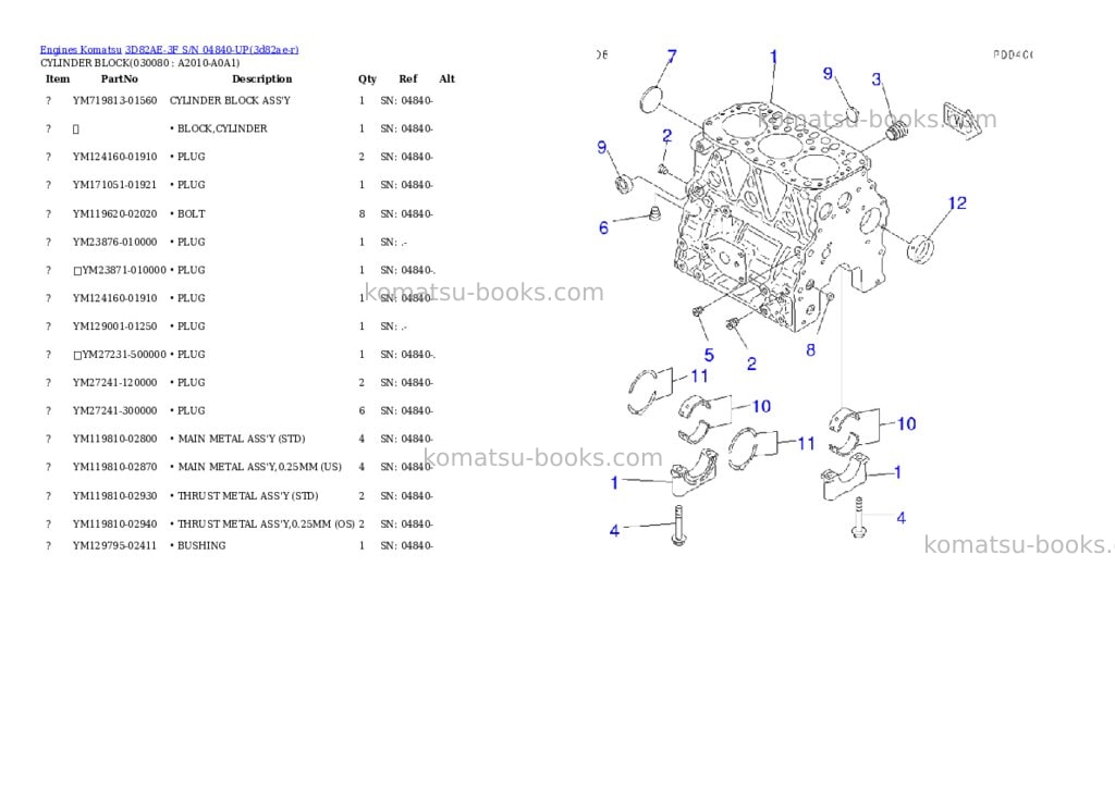 Komatsu 3D82AE-3F S/N 04840-UP Parts catalog cover Page 7