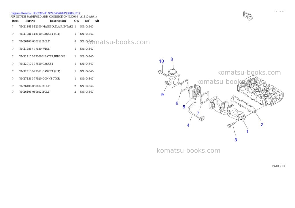 Komatsu 3D82AE-3E S/N 04840-UP Parts catalog cover Page 3