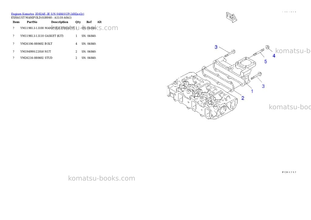 Komatsu 3D82AE-3E S/N 04840-UP Parts catalog cover Page 5