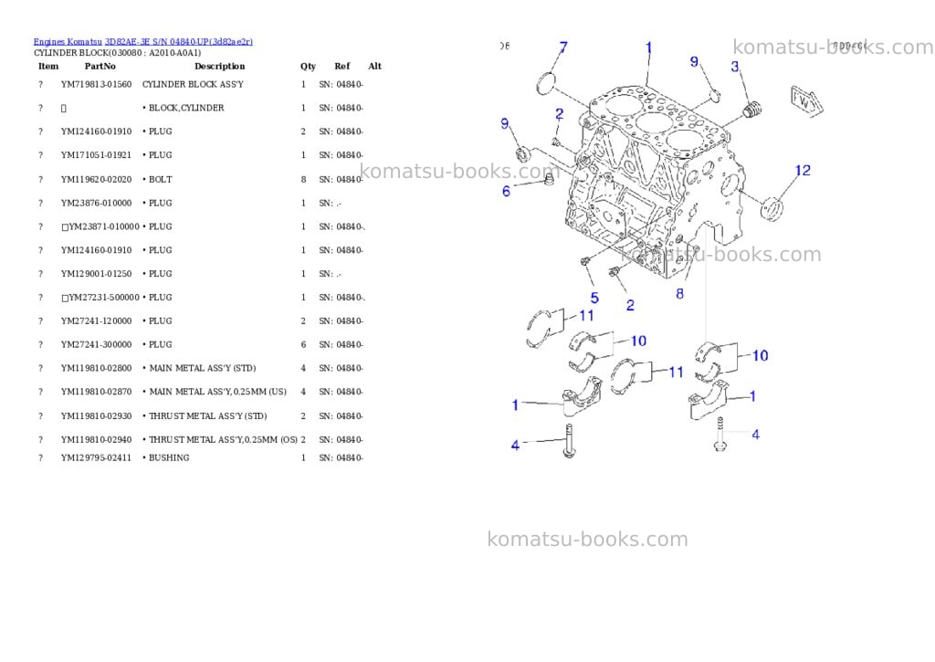 Komatsu 3D82AE-3E S/N 04840-UP Parts catalog cover Page 7