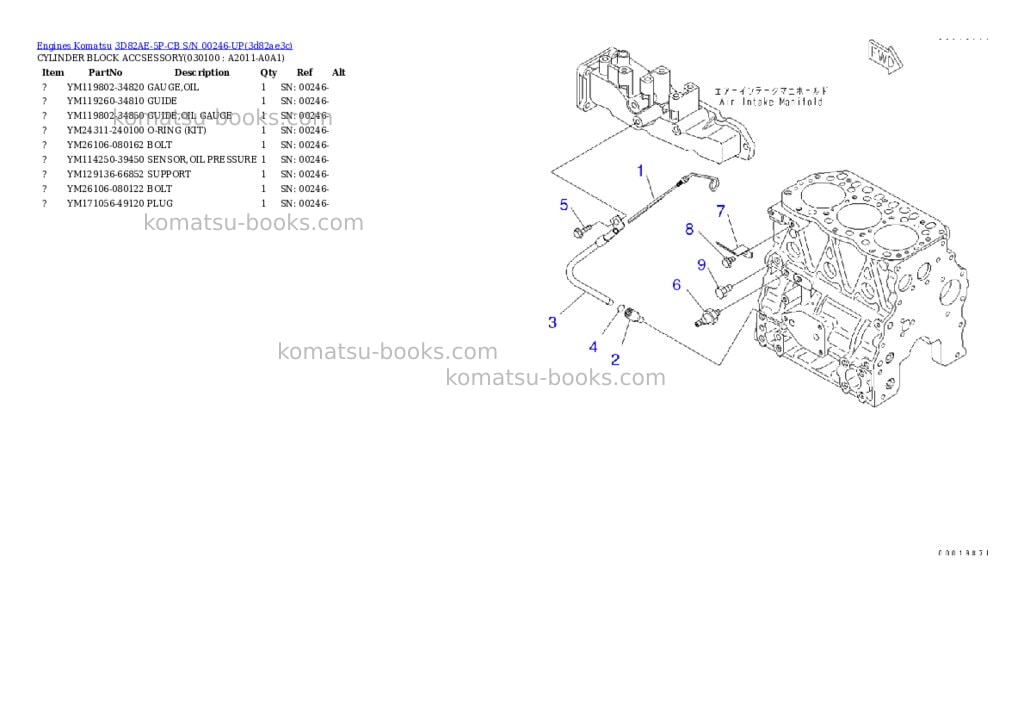 Komatsu 3d82ae-5p-cb s/n 00246-up Parts catalog cover Page 9