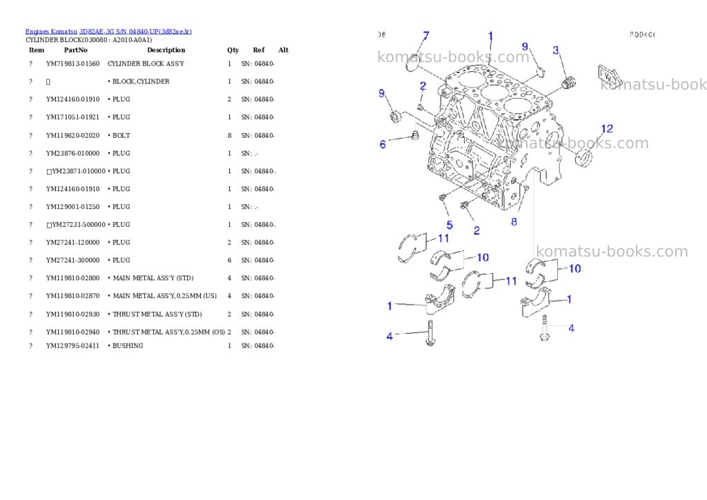 Komatsu 3d82ae-3g s/n 04840-up Parts catalog cover Page 7