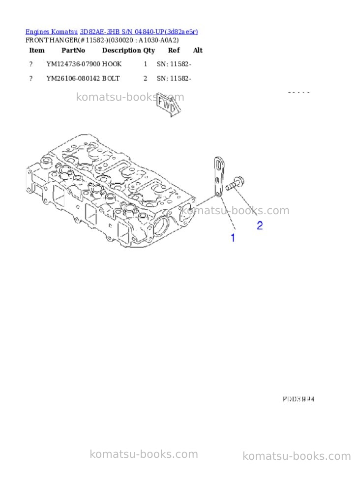 Komatsu 3d82ae-3hb s/n 04840-up Parts catalog cover