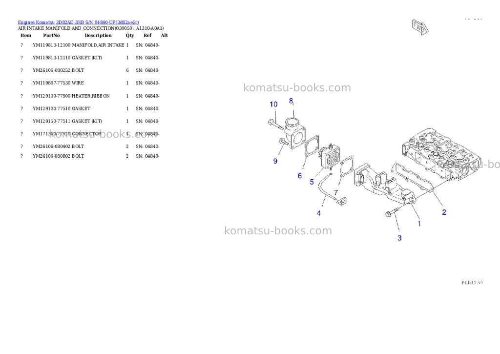 Komatsu 3d82ae-3hb s/n 04840-up Parts catalog cover Page 4