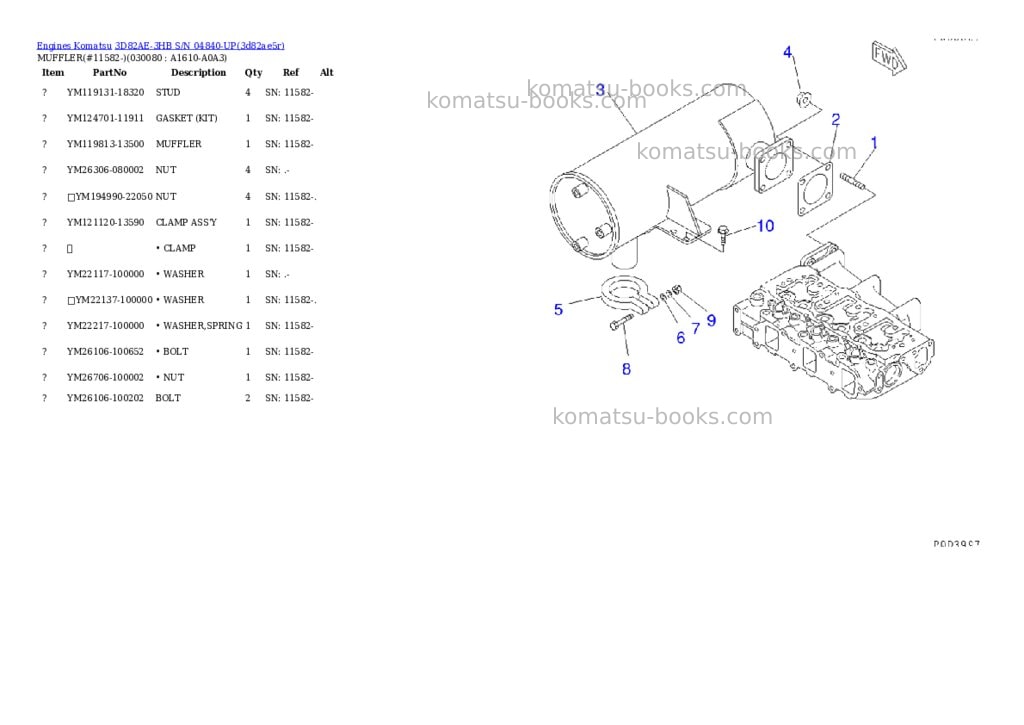 Komatsu 3d82ae-3hb s/n 04840-up Parts catalog cover Page 7