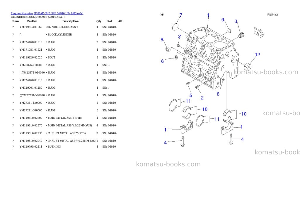 Komatsu 3d82ae-3hb s/n 04840-up Parts catalog cover Page 8