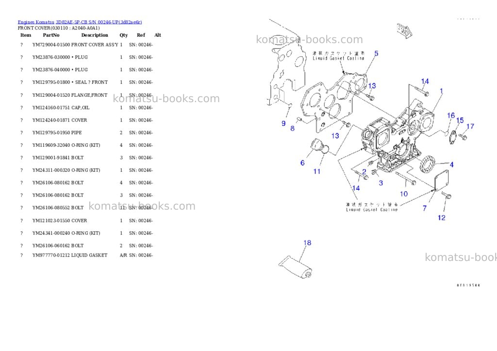 Komatsu 3D82AE-5P-CB S/N 00246-UP Parts catalog cover Page 10 Komatsu 3D82AE-5P-CB S/N 00246-UP Parts catalog cover Page 10