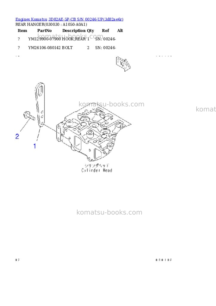 Komatsu 3D82AE-5P-CB S/N 00246-UP Parts catalog cover Page 2 Komatsu 3D82AE-5P-CB S/N 00246-UP Parts catalog cover Page 2