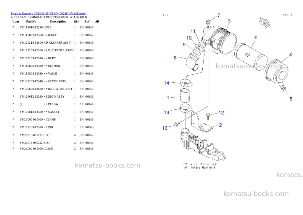 Komatsu 3D82AE-5P-CB S/N 00246-UP Parts catalog cover Page 5 Komatsu 3D82AE-5P-CB S/N 00246-UP Parts catalog cover Page 5