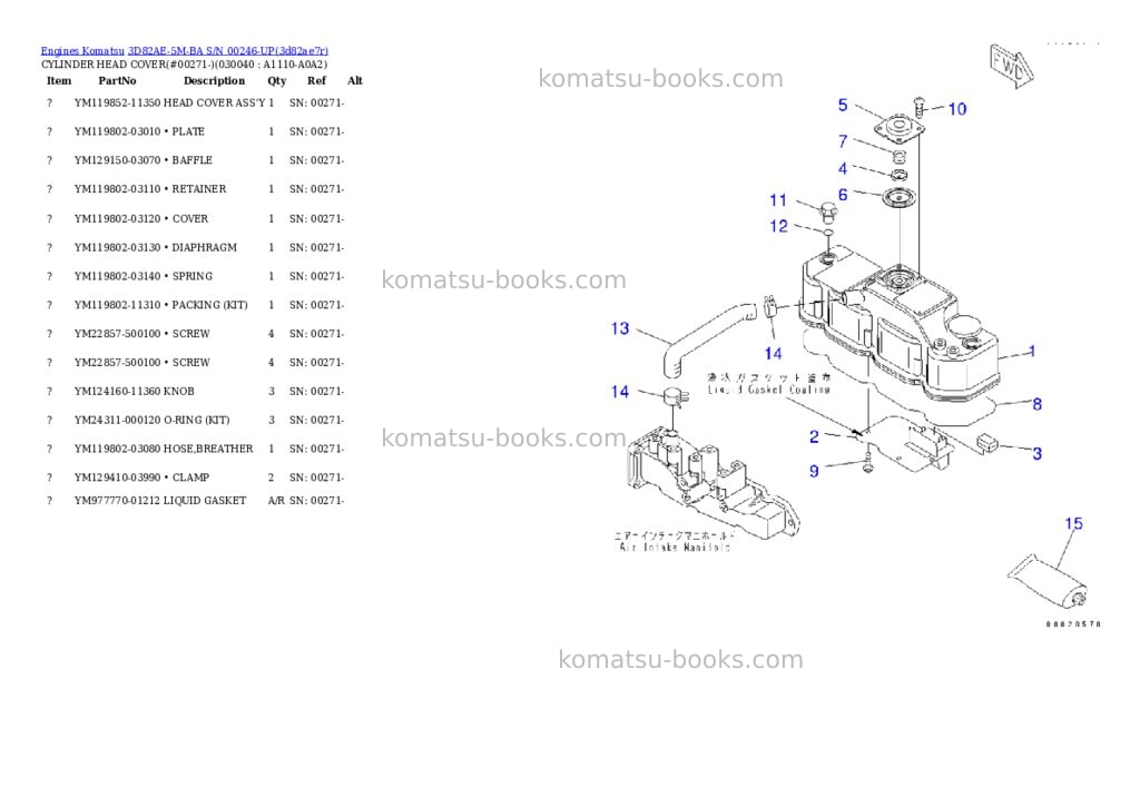 Komatsu 3d82ae-5m-ba s/n 00246-up Parts catalog cover Page 3 Komatsu 3d82ae-5m-ba s/n 00246-up Parts catalog cover Page 3