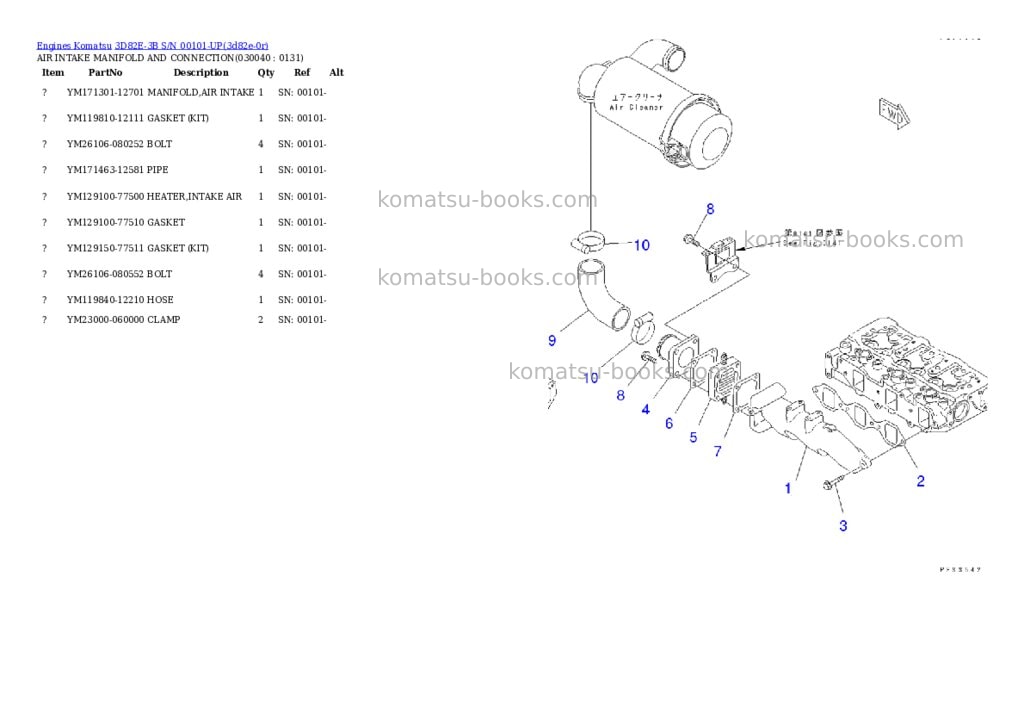 Komatsu 3D82E-3B S/N 00101-UP Parts catalog cover Page 3