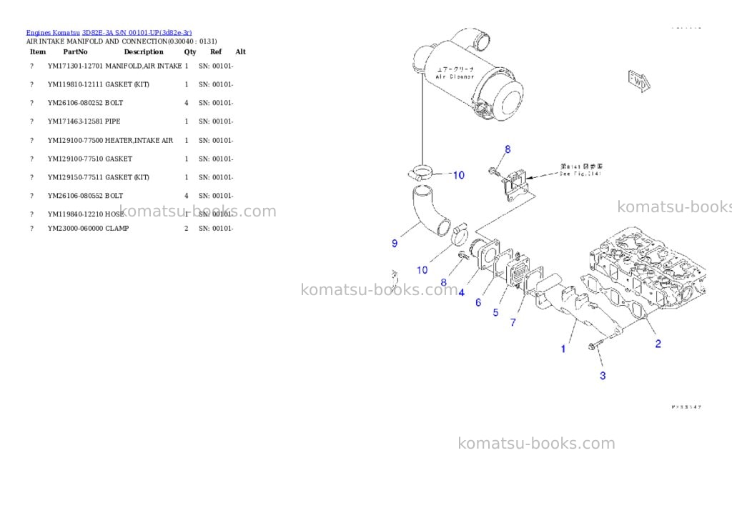 Komatsu 3D82E-3A S/N 00101-UP Parts catalog cover Page 3