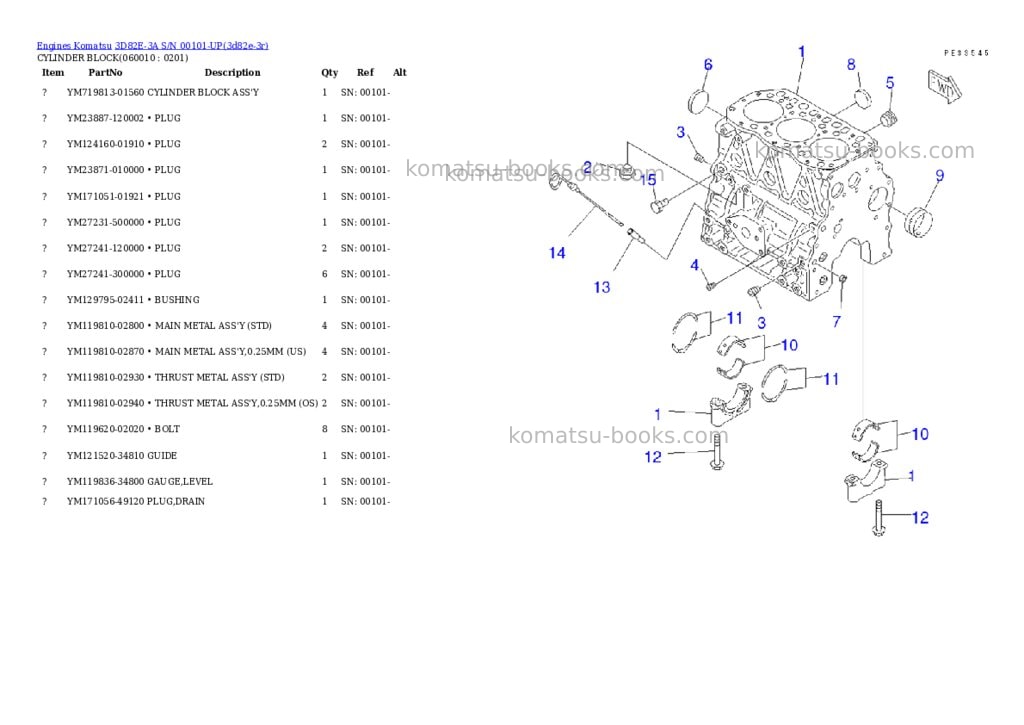 Komatsu 3D82E-3A S/N 00101-UP Parts catalog cover Page 6