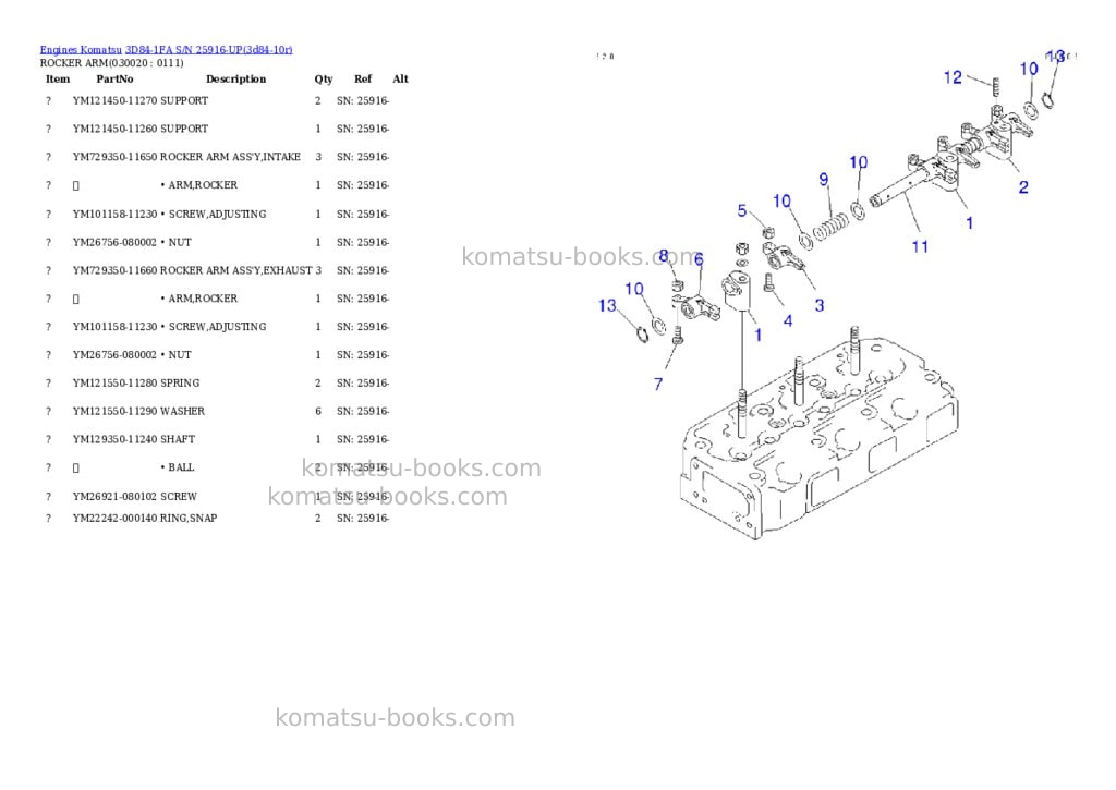 Komatsu 3d84-1fa s/n 25916-up Parts catalog cover