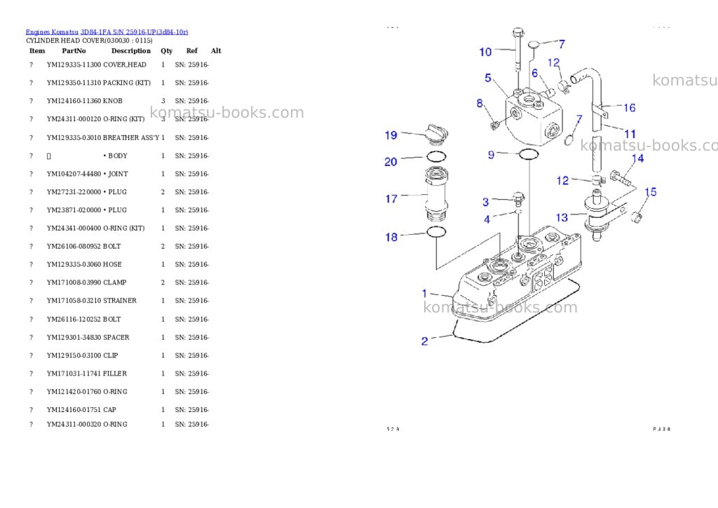 Komatsu 3d84-1fa s/n 25916-up Parts catalog cover Page 2