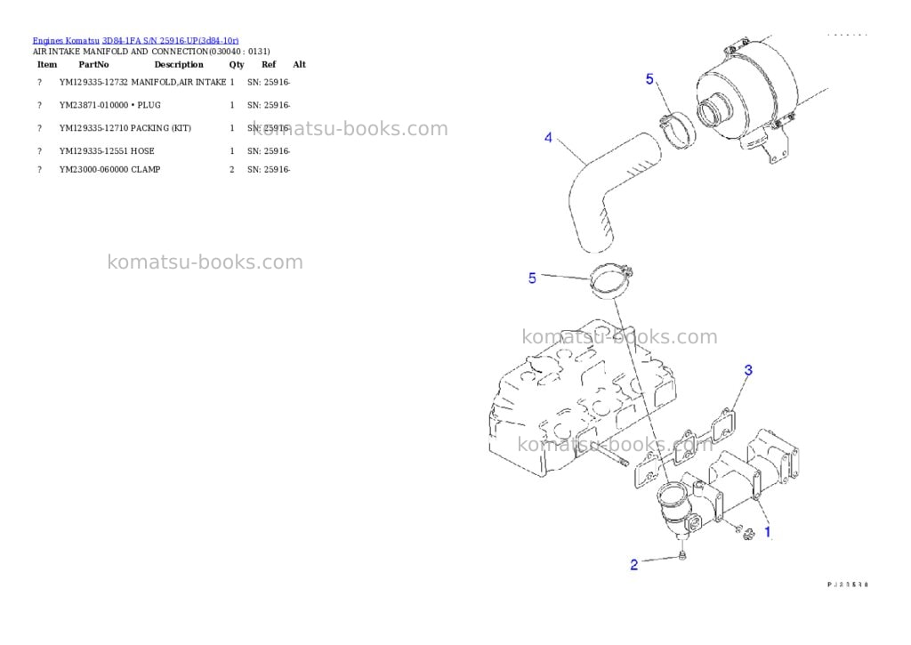 Komatsu 3d84-1fa s/n 25916-up Parts catalog cover Page 3