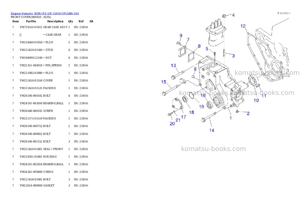 Komatsu 3d84-1fa s/n 25916-up Parts catalog cover Page 8