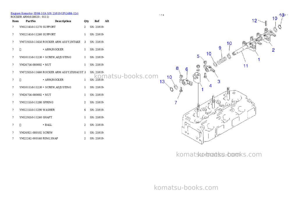 Komatsu 3d84-1ga s/n 25919-up Parts catalog cover