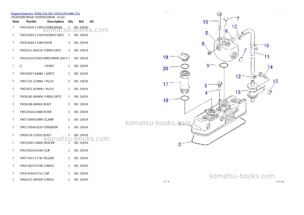 Komatsu 3d84-1ga s/n 25919-up Parts catalog cover Page 2