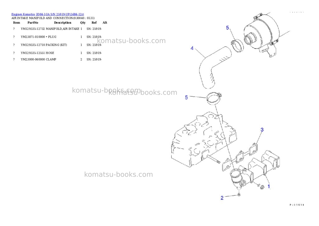 Komatsu 3d84-1ga s/n 25919-up Parts catalog cover Page 3