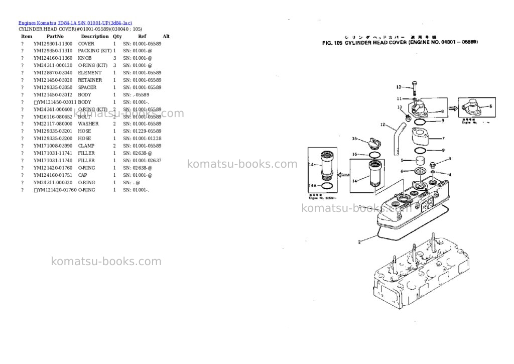 Komatsu 3d84-1a s/n 01001-up Parts catalog cover Page 3