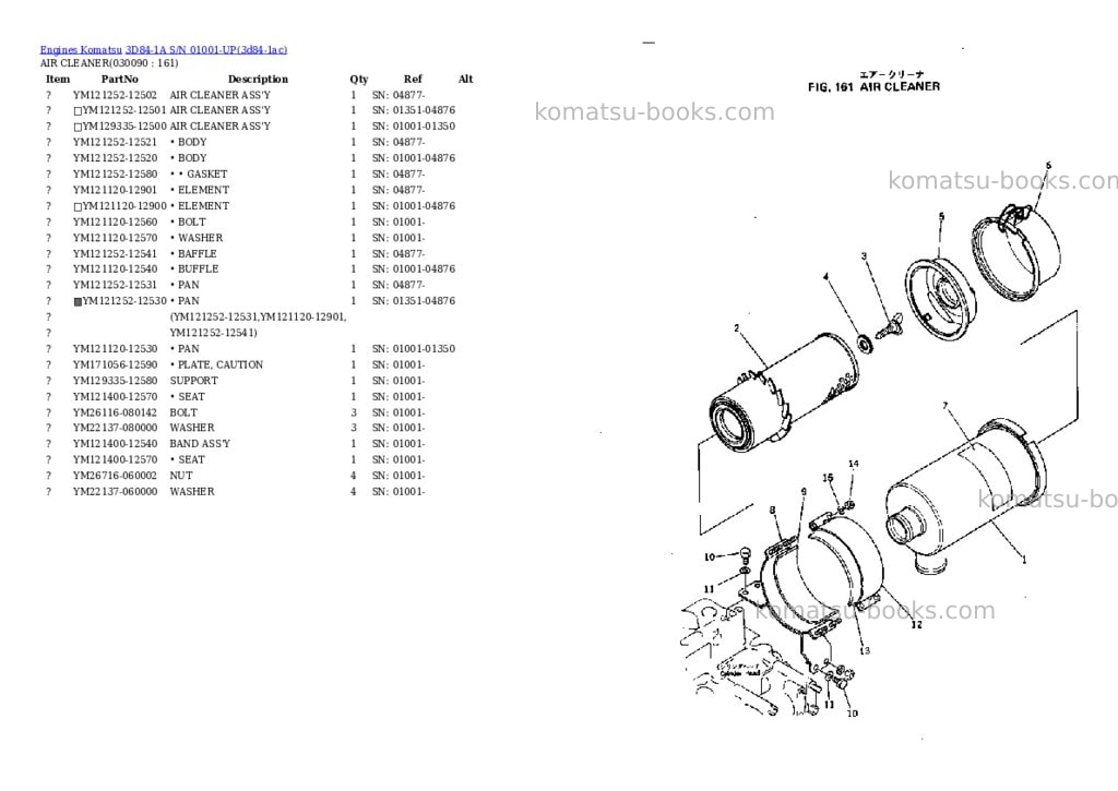 Komatsu 3d84-1a s/n 01001-up Parts catalog cover Page 8