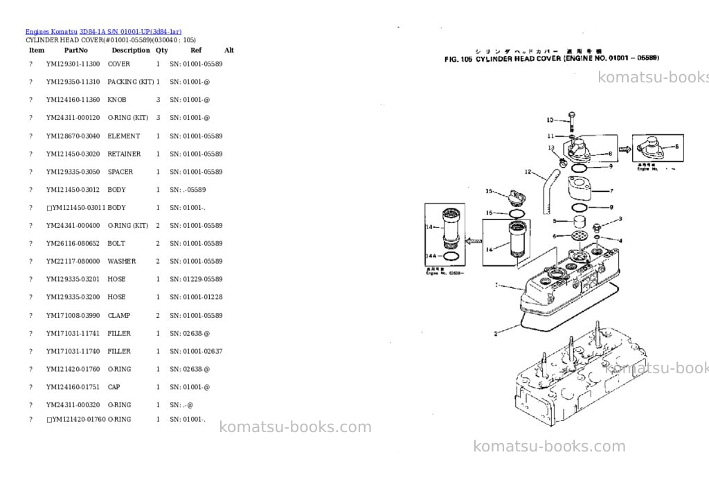 Komatsu 3D84-1A S/N 01001-UP Parts catalog cover Page 3