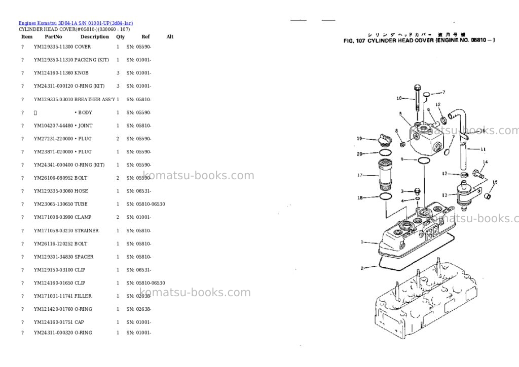 Komatsu 3D84-1A S/N 01001-UP Parts catalog cover Page 5