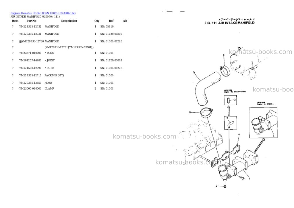 Komatsu 3D84-1B S/N 01001-UP Parts catalog cover Page 6