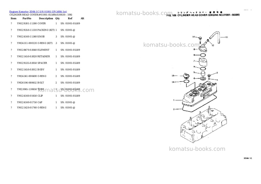 Komatsu 3D84-1C S/N 01001-UP Parts catalog cover Page 2