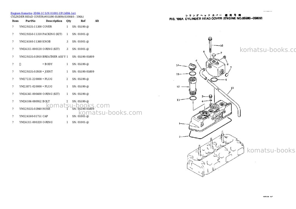 Komatsu 3D84-1C S/N 01001-UP Parts catalog cover Page 3