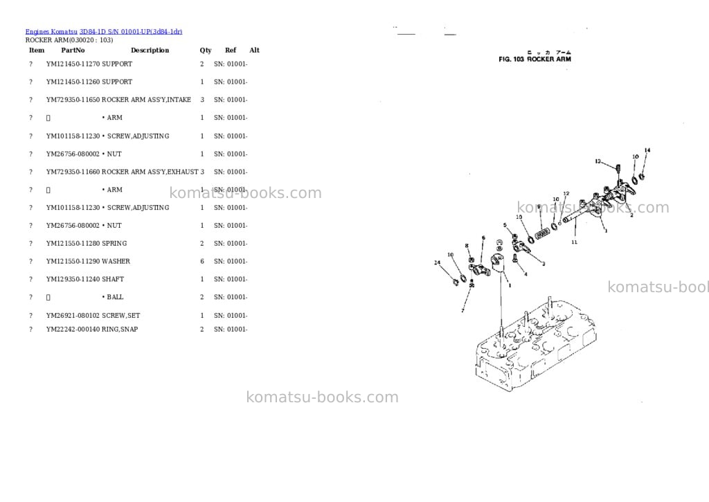 Komatsu 3d84-1d s/n 01001-up Parts catalog cover