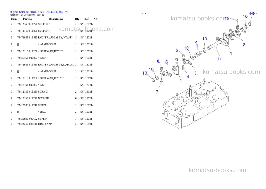 Komatsu 3D84-1F S/N 13021-UP Parts catalog cover