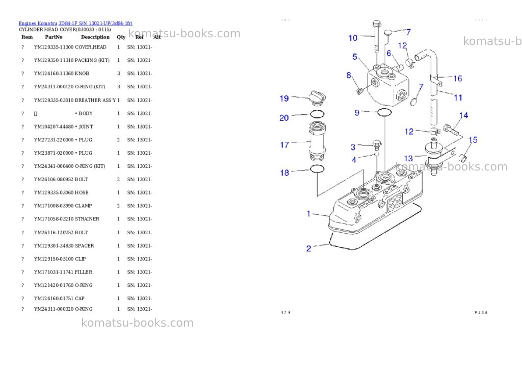 Komatsu 3D84-1F S/N 13021-UP Parts catalog cover Page 2