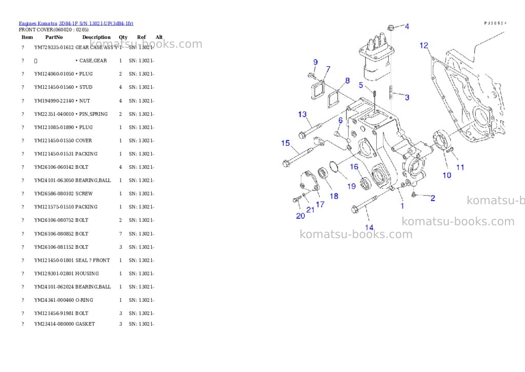 Komatsu 3D84-1F S/N 13021-UP Parts catalog cover Page 8