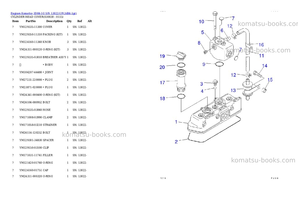 Komatsu 3D84-1G S/N 13022-UP Parts catalog cover Page 2