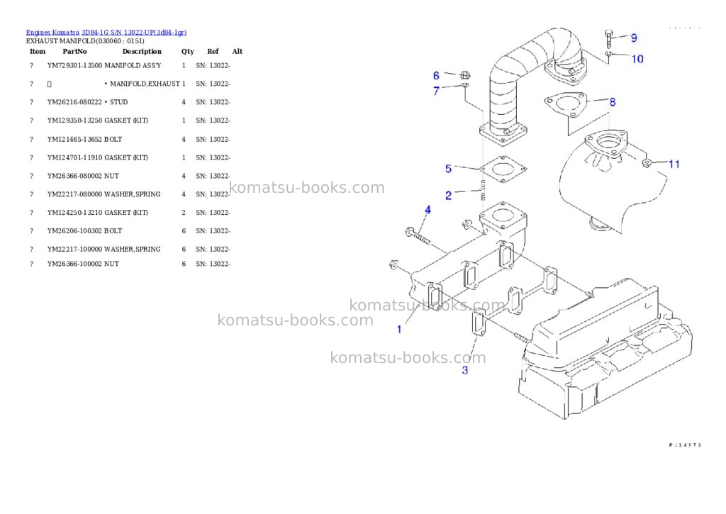 Komatsu 3D84-1G S/N 13022-UP Parts catalog cover Page 5