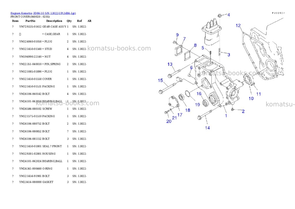 Komatsu 3D84-1G S/N 13022-UP Parts catalog cover Page 7