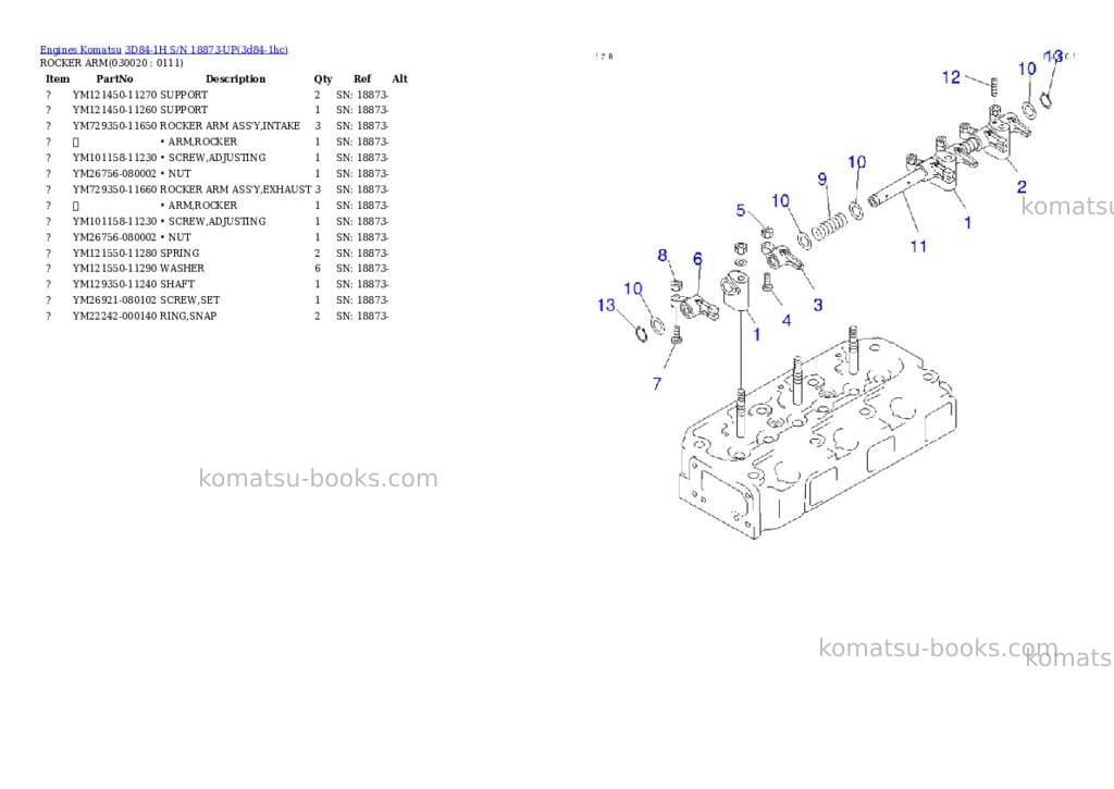 Komatsu 3d84-1h s/n 18873-up Parts catalog cover Komatsu 3d84-1h s/n 18873-up Parts catalog cover