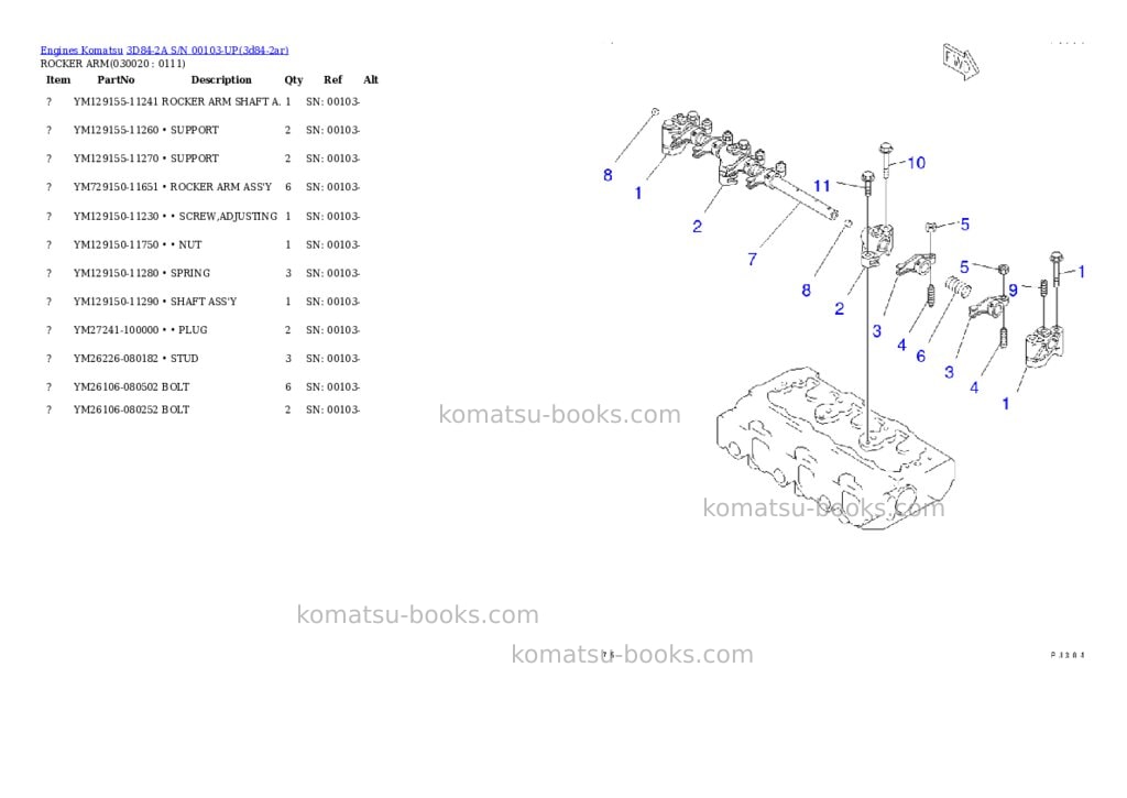 Komatsu 3d84-2a s/n 00103-up Parts catalog cover Komatsu 3d84-2a s/n 00103-up Parts catalog cover