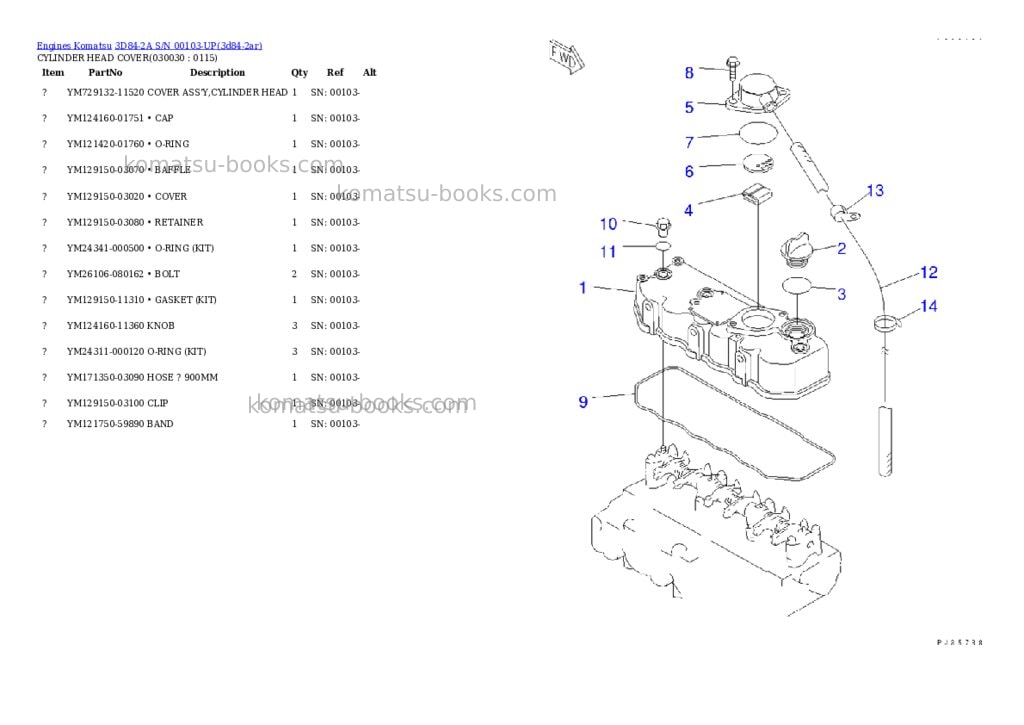 Komatsu 3d84-2a s/n 00103-up Parts catalog cover Page 2 Komatsu 3d84-2a s/n 00103-up Parts catalog cover Page 2