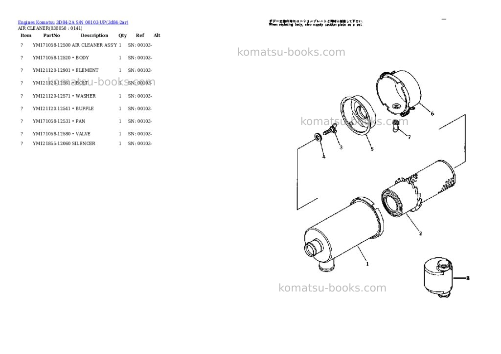 Komatsu 3d84-2a s/n 00103-up Parts catalog cover Page 4 Komatsu 3d84-2a s/n 00103-up Parts catalog cover Page 4