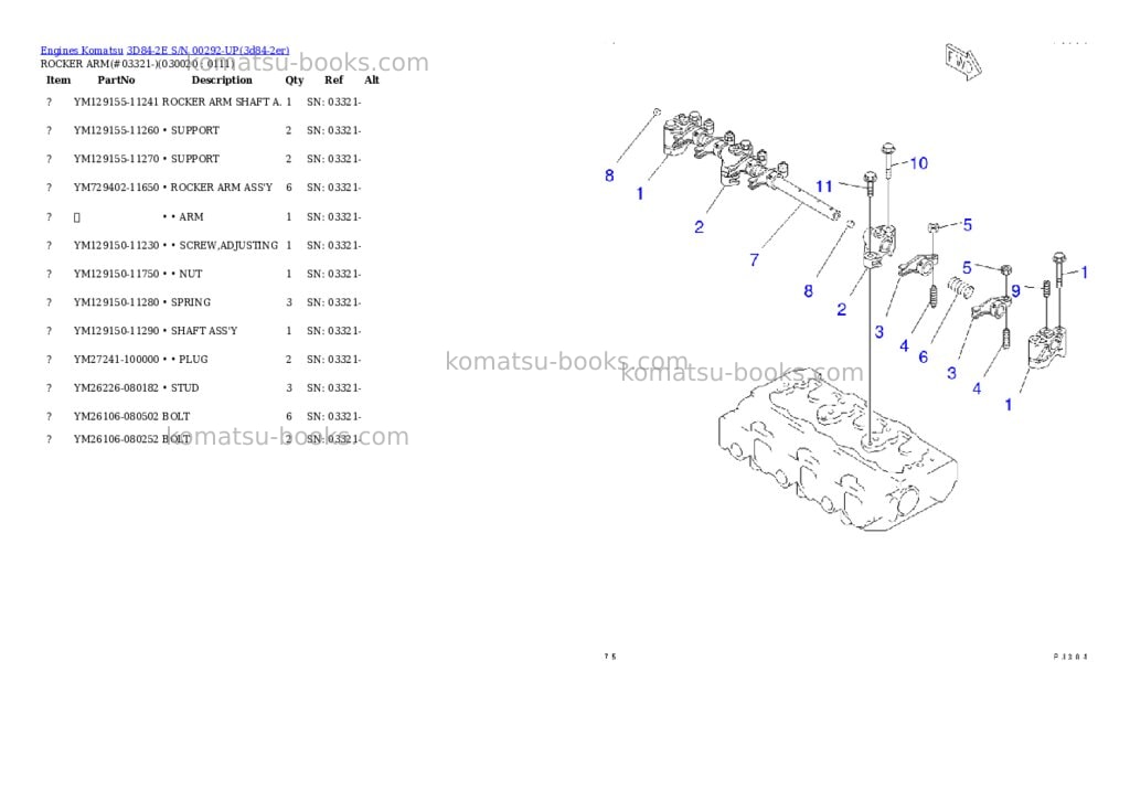 Komatsu 3D84-2E S/N 00292-UP Parts catalog cover