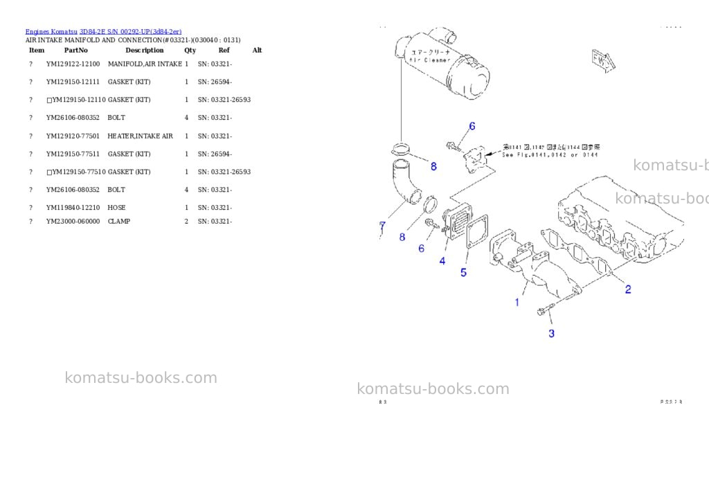 Komatsu 3D84-2E S/N 00292-UP Parts catalog cover Page 3